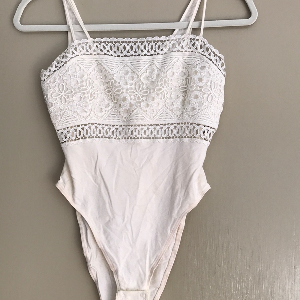 La Perla cream teddy w/ lace trim